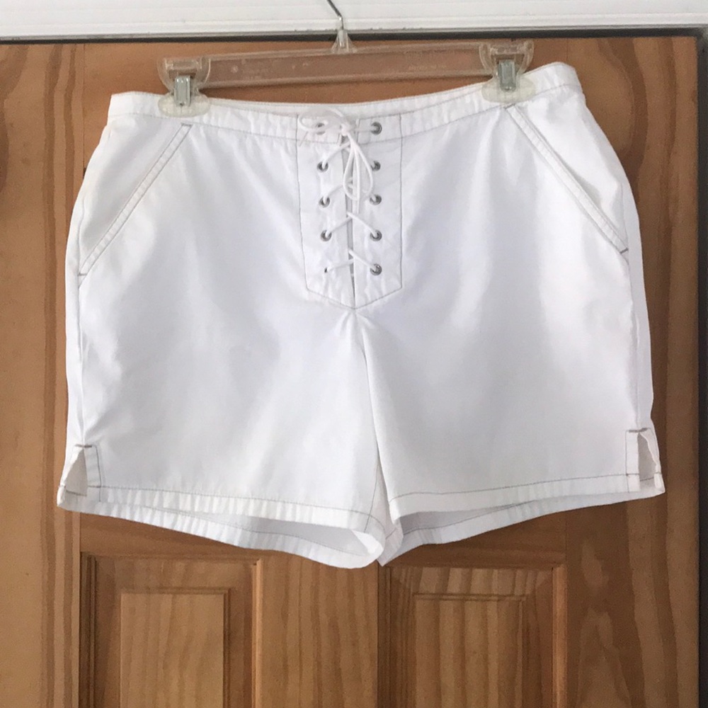 Ladies White Lace-up Shorts